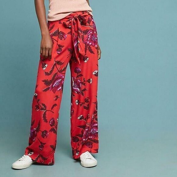 Anthropologie Margo Wide Leg Trousers Boho Floral Pants Flowy Straight Feminine - Picture 1 of 11